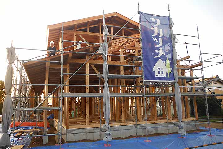 越後杉による建物の上棟